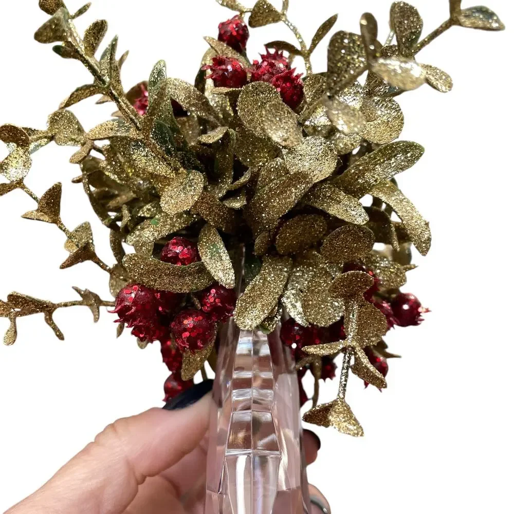 Kissing Krystals Acrylic Mistletoe Christmas Ornament Clear Green Gold Red Berry